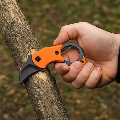 Couteau-de-survie-orange-en-randonnee