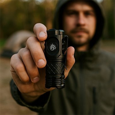 Homme avec une petit lampe de poche 
