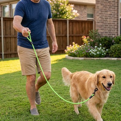 Homme promene sont chien en laisse pour Chien 