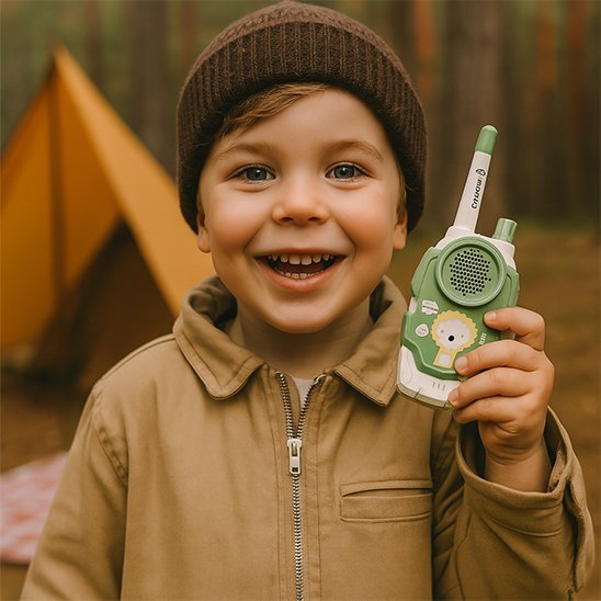 Jeune garcon avec son Talkie walkie enfant vert