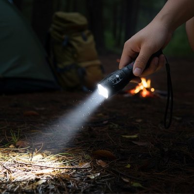 Lampe de poche illumine le sol le nuit