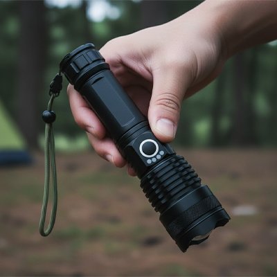 Main qui montre la lampe de poche 