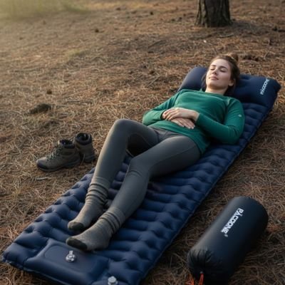 Matelas-gonflable-1-personne-gris-femme-en-camping