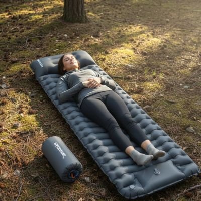 Matelas-gonflable-1-personne-gris-femme-en-repos