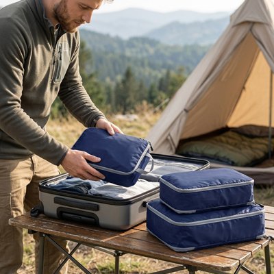 Organisateur de valise bleu fonce en camping