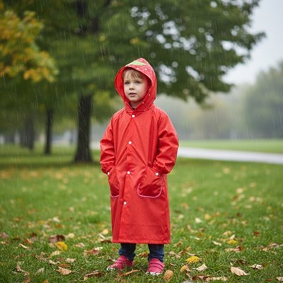 Poncho-pluie-enfant-rouge-jeune-en-randonnee 