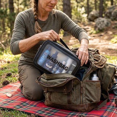 Trousse de toilette noir en camping